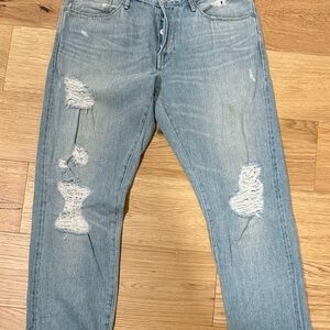 3x1 M3 Slim Straight Selvedge Distressed Light Blue Jeans 32x30